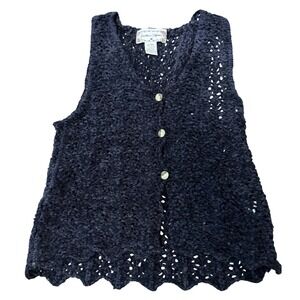 Vintage Y2K Crochet Sweater Vest Womens L Dark‎ Navy Jonathan Martin